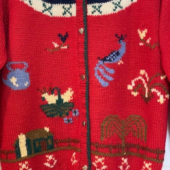 SKYR Vintage Holiday Cardigan Sweater Embroidered Red Women’s Size L - Picture 11 of 12